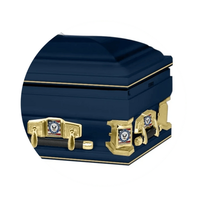 Veteran Premier XL | Navy Oversize Dark Blue Steel Casket with White Interior
