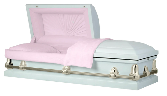 Orion Series | White and Gold Steel Casket with Pink Interior