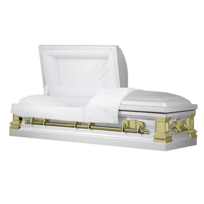 Satin Series | White and Gold Steel Casket with White Interior