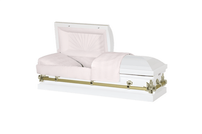 Steel Pet Casket | White & Gold (Pink)