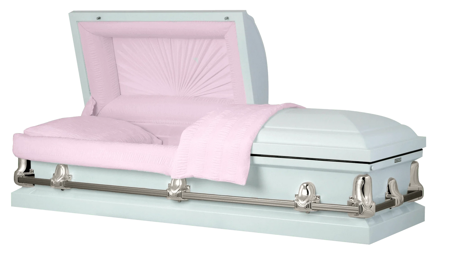 Orion Series | White Steel Casket with Pink Interior