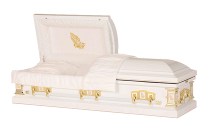 Praying Hands | White Steel Religious Casket