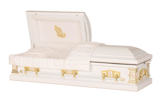 Praying Hands | White Steel Religious Casket