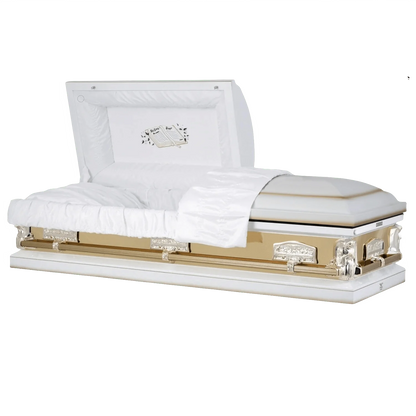 Angel Reflections White & Gold | White and Gold Steel Religious Casket – Titan Casket