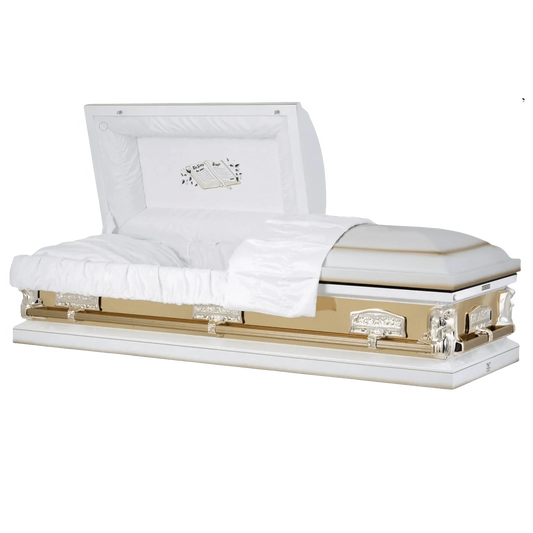 Angel Reflections White & Gold | White and Gold Steel Religious Casket – Titan Casket