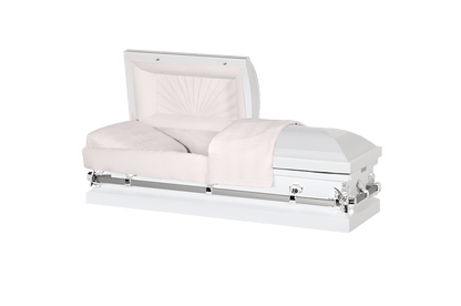 Steel Pet Casket | White & Silver (Pink)