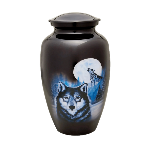 Artist Pet Urn - Full Moon Wolf
