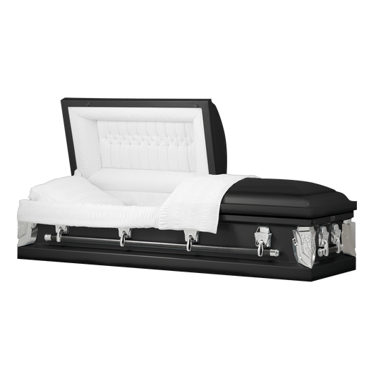 Cambridge Series | Black Steel Casket with White Velvet Interior - Titan Casket