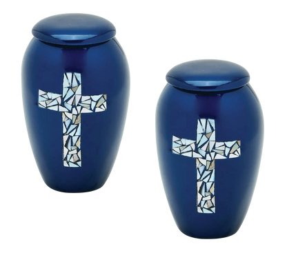 Pair of Keepsake Urns - Blue Cross | Designer Keepsake Urns