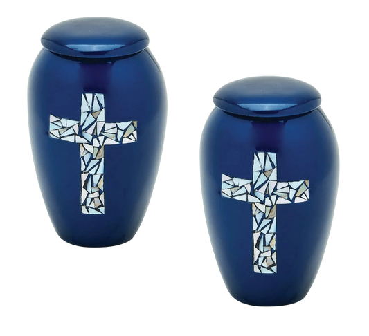 Pair of Keepsake Urns - Blue Cross | Designer Keepsake Urns