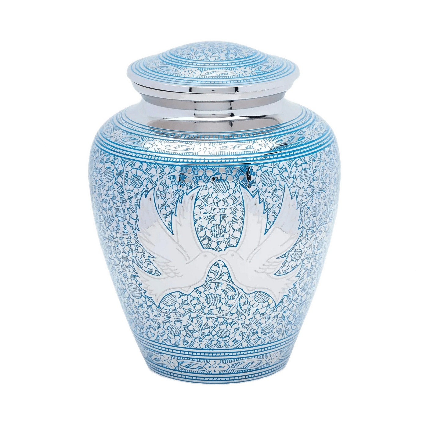 Dove Brass Urns - Blue Loving Doves