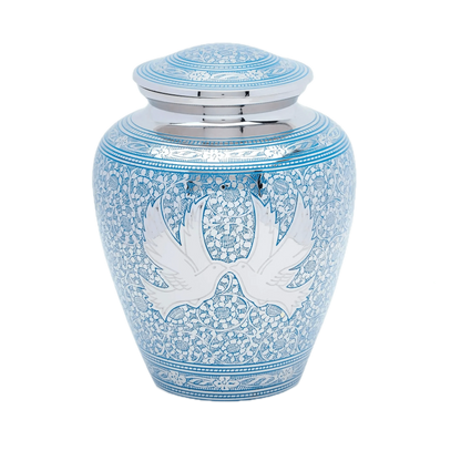 Dove Brass Urns - Blue Loving Doves