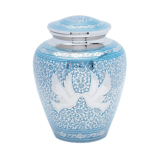 Dove Brass Urns - Blue Loving Doves