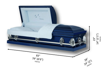 Going Home | Dark Blue Steel Casket with Light Blue Interior