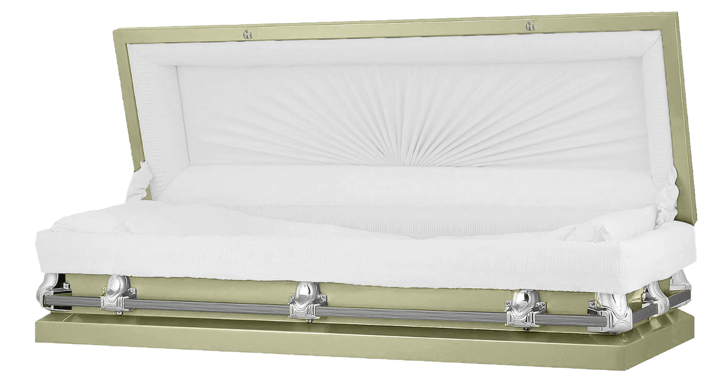 Full Couch Orion Series |  Soft Yellow & Silver Steel Casket with White Interior