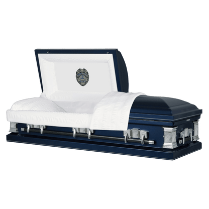 The Officer | Dark Blue Steel Casket with White Interior