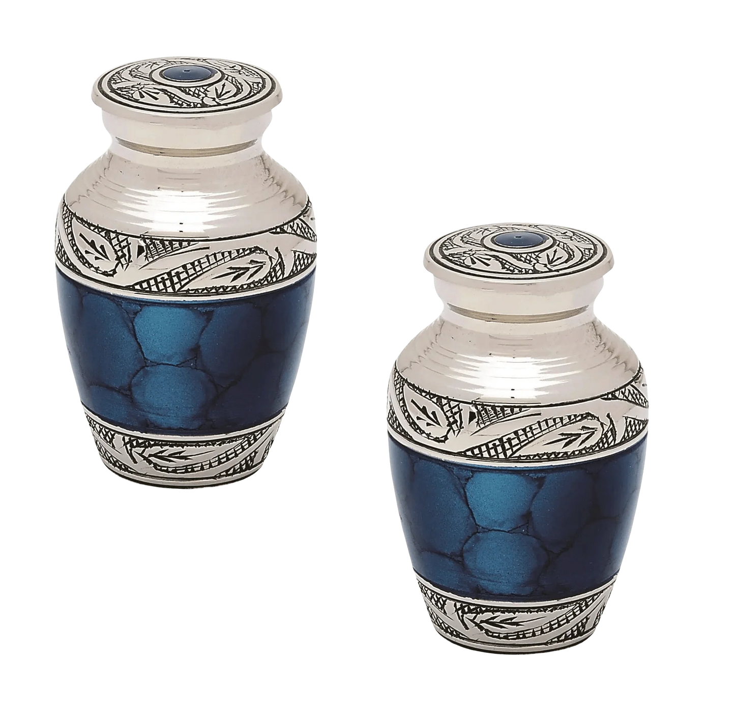 Pair of Keepsake Urns - Blue | Brass Keepsake Urns