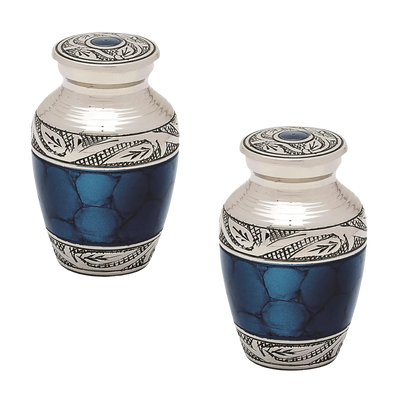 Pair of Keepsake Urns - Blue | Brass Keepsake Urns