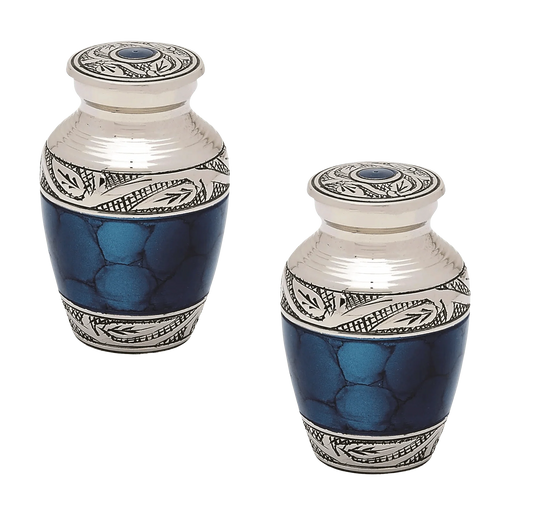 Pair of Keepsake Urns - Blue | Brass Keepsake Urns