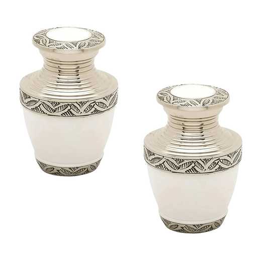 Pair of Keepsake Urns - White | Brass Keepsake Urns