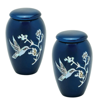 Pair of Keepsake Urns - Blue Hummingbird | Designer Keepsake Urns