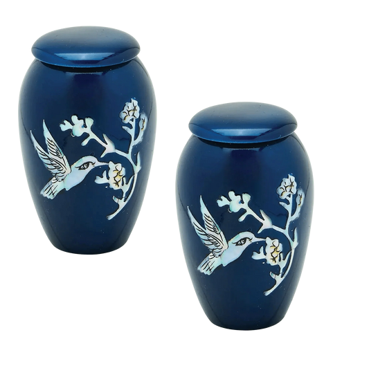 Pair of Keepsake Urns - Blue Hummingbird | Designer Keepsake Urns