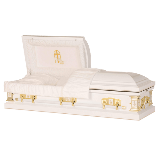 White Cross | White Steel Religious Casket